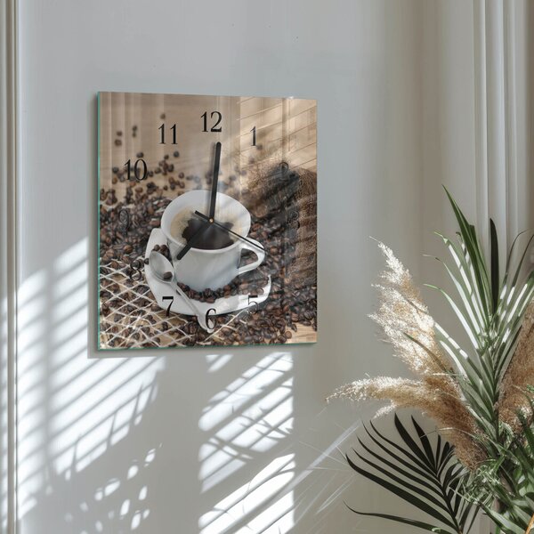 Skleněné hodiny na stěnu Šálek kávy zskc-30x30-00174941
