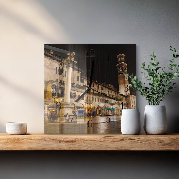 Skleněné hodiny na stěnu Noc ve městě zskc-30x30-00174947