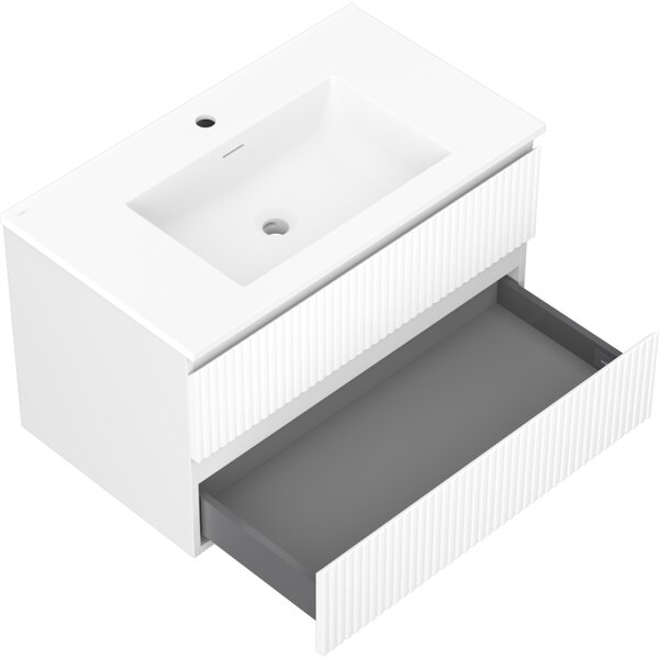 Mexen Rivel, koupelnová skříňka 80 cm s umyvadlem Otis, 2 zásuvky, drážkovaná, bílá matná, 91A20-08047-2-BFF01-W18M01