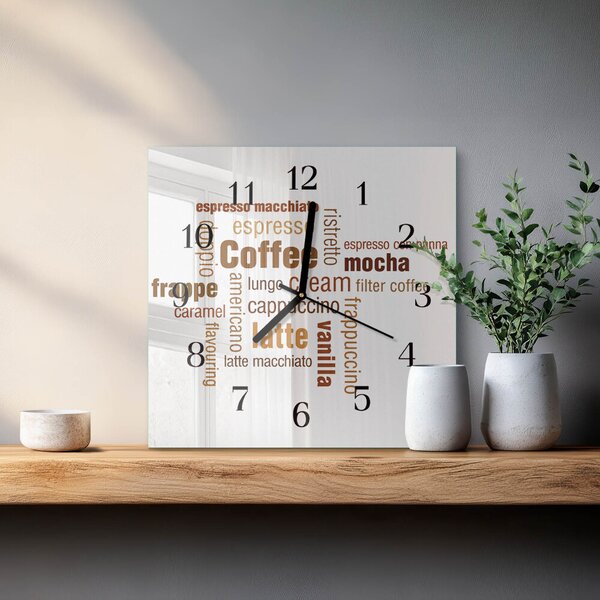 Skleněné hodiny na stěnu Káva zskc-30x30-00174942