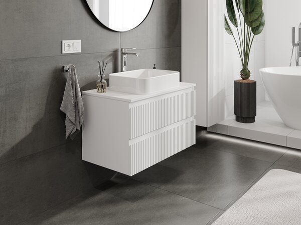 Mexen Rivel, koupelnová skříňka 80 cm, 2 zásuvky, drážkovaná, bílá matná, 91A20-08047-2-BFF01
