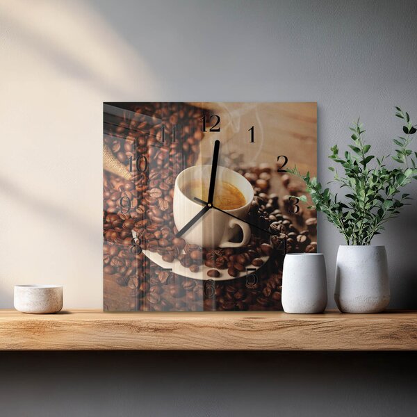 Skleněné hodiny na stěnu Šálek kávy zskc-30x30-00174967