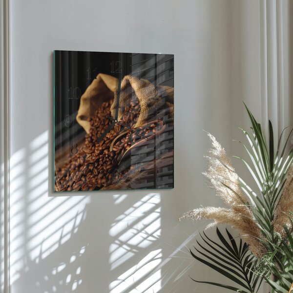 Skleněné hodiny na stěnu Kávová zrna zskc-30x30-00174968