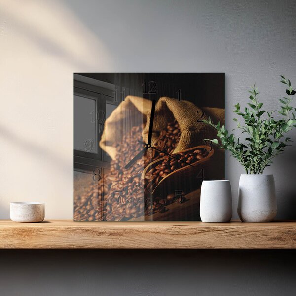 Skleněné hodiny na stěnu Kávová zrna zskc-30x30-00174968