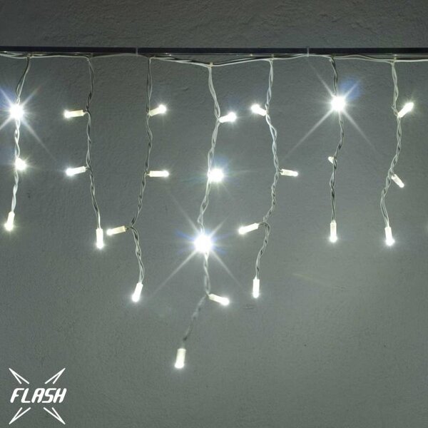 DECOLED Easy Fix venkovní LED rampouchy, světelné, FLASH, 300 × 50 cm, ledově bílá, 114 diod, IP67, bílý kabel, propojitelné