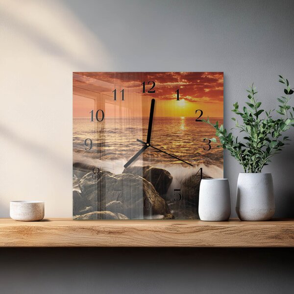 Skleněné hodiny na stěnu Západ slunce zskc-30x30-00174976