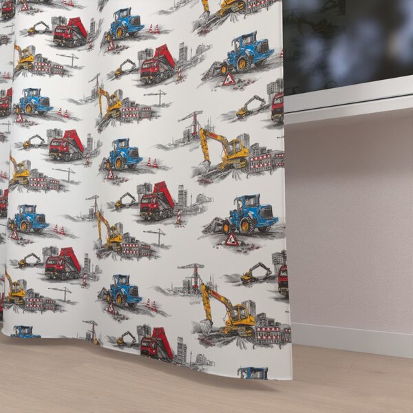 Biante Dětský bavlněný závěs Sandra SA-578 Náklaďáky a bagry na bílém 150x150 cm