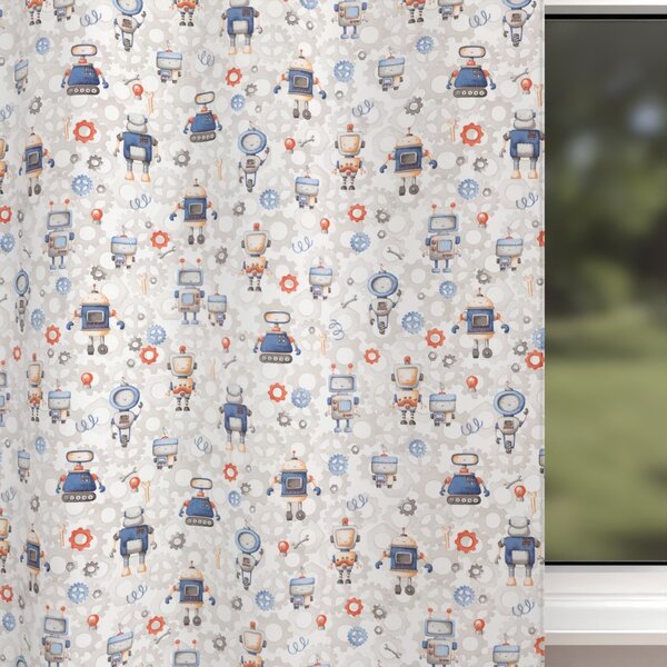 Biante Dětský bavlněný závěs Sandra SA-584 Svět robotů na šedo-bílém 150x140 cm
