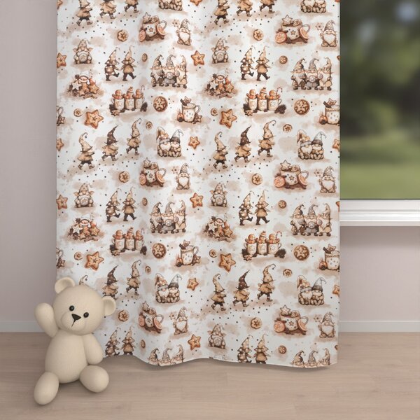 Biante Dětský bavlněný závěs Sandra SA-663 Hnědí skřítci s perníčky na bílém 150x210 cm
