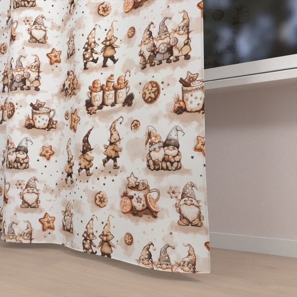 Biante Dětský bavlněný závěs Sandra SA-663 Hnědí skřítci s perníčky na bílém 150x210 cm