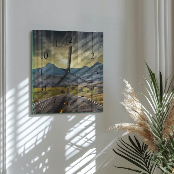 Skleněné hodiny na stěnu Cesta po horách zskc-30x30-00175021