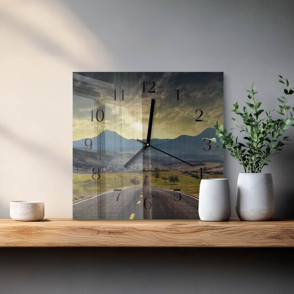Skleněné hodiny na stěnu Cesta po horách zskc-30x30-00175021