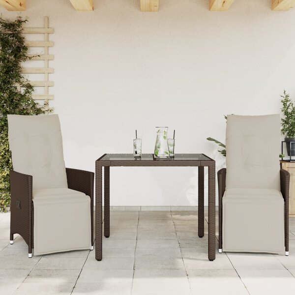 3dílný zahradní bistro set s poduškami hnědý polyratan