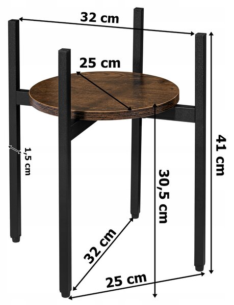 Kulatý stojan na květiny TAYLOR ⌀ 32 cm, rustikálně hnědá/černá