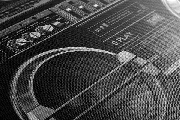 Obraz disco rádio z 90. let v černobílém provedení