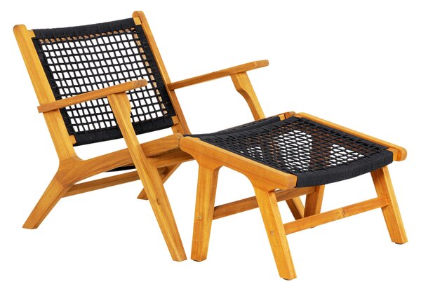Zahradní křeslo Cali s podnožkou, 81 × 66 × 71 cm, akátové dřevo, textil, černé, přírodní