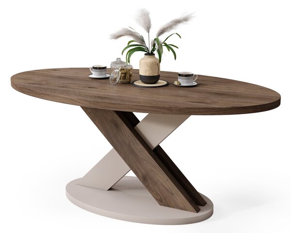 Mazzoni Oválný konferenční stolek LOXA Ořech Elegant / Béžová Taupe - KONFERENČNÍ STOLEK 120x65 cm