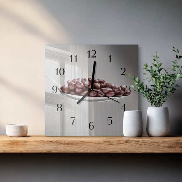Skleněné hodiny na stěnu Lžička kávy zskc-30x30-00175037