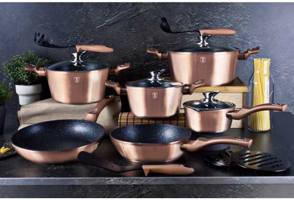 Sada nádobí s mramorovým povrchem 15 ks Rosegold Metallic Line