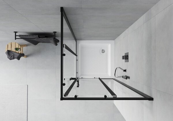 Mexen Rio čtvercový sprchový kout 70 x 70 cm, transparentní, černý + bílá sprchová vanička - 860-070-070-70-00-4510