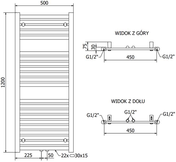 Mexen Hades, elektrické topné těleso 1200 x 500 mm, 600 W, chromová, W104-1200-500-2600-01
