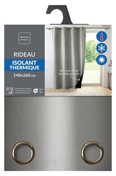 Šedý sametový termo závěs 140x260 cm Polarchic – douceur d'intérieur