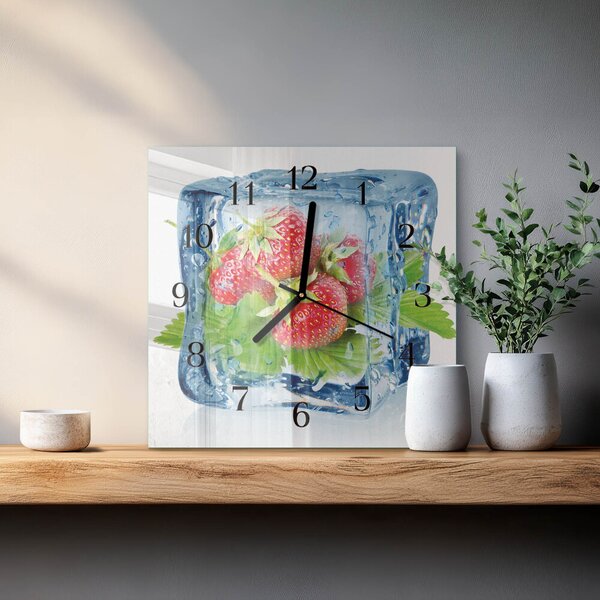 Skleněné hodiny na stěnu Jahodová zmrzlina zskc-30x30-00175140
