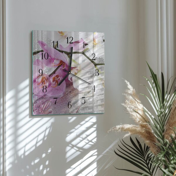 Skleněné hodiny na stěnu Orchidej zskc-30x30-00175196