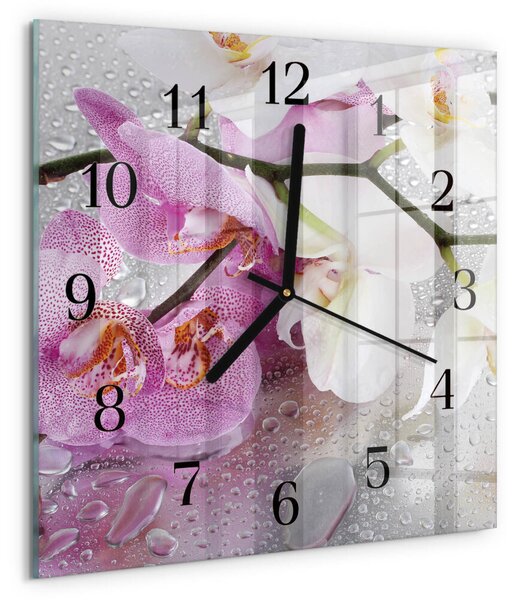 Skleněné hodiny na stěnu Orchidej zskc-30x30-00175196