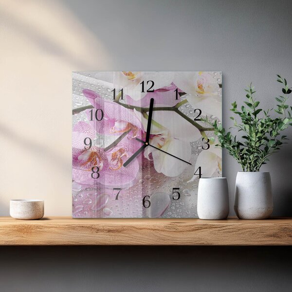 Skleněné hodiny na stěnu Orchidej zskc-30x30-00175196