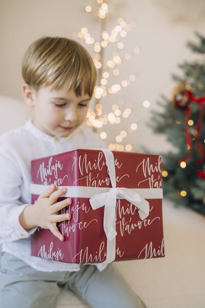 Vánoční balicí papír Miluju Vánoce vínový – 5 m
