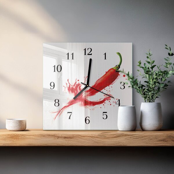 Skleněné hodiny na stěnu Chilli paprička zskc-30x30-00175219