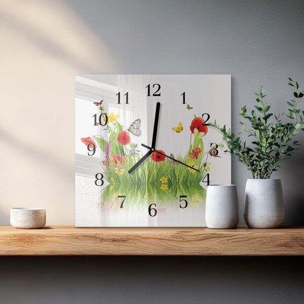 Skleněné hodiny na stěnu Louka zskc-30x30-00175225