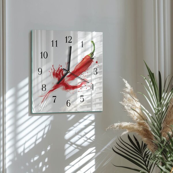 Skleněné hodiny na stěnu Chilli paprička zskc-30x30-00175219