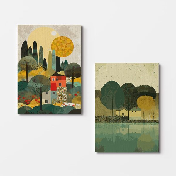 ASIR Set obrazů na plátně 2 ks ( 50 x 70 cm) Domky mezi stromy