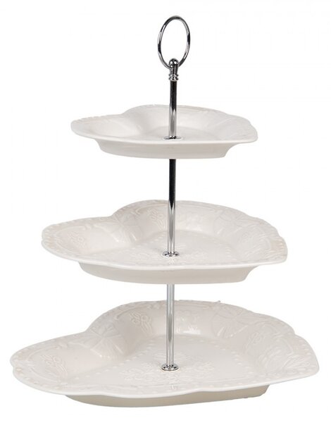 3 patrový keramický etažér s talíři ve tvaru srdce - Ø 26*31 cm - Clayre & Eef