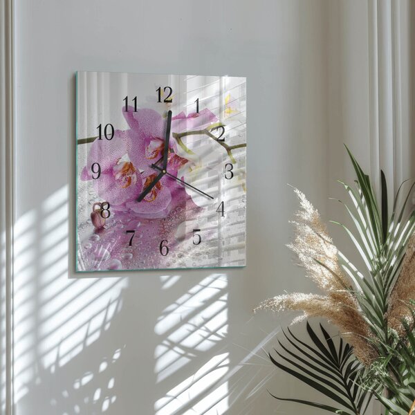 Skleněné hodiny na stěnu Orchidej zskc-30x30-00175250