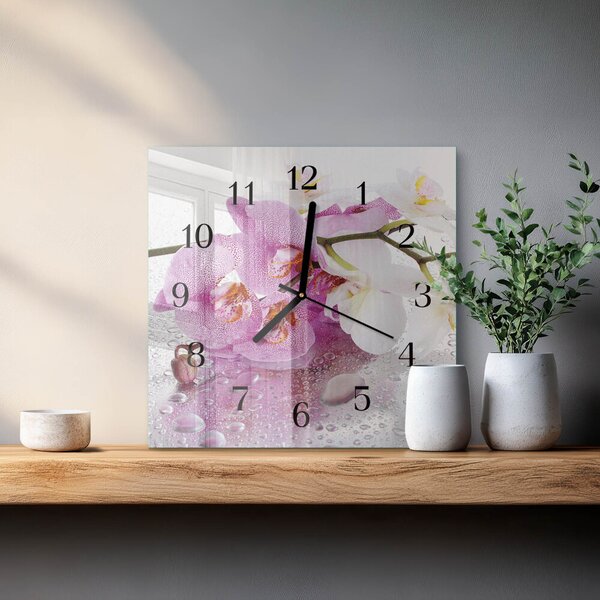 Skleněné hodiny na stěnu Orchidej zskc-30x30-00175250