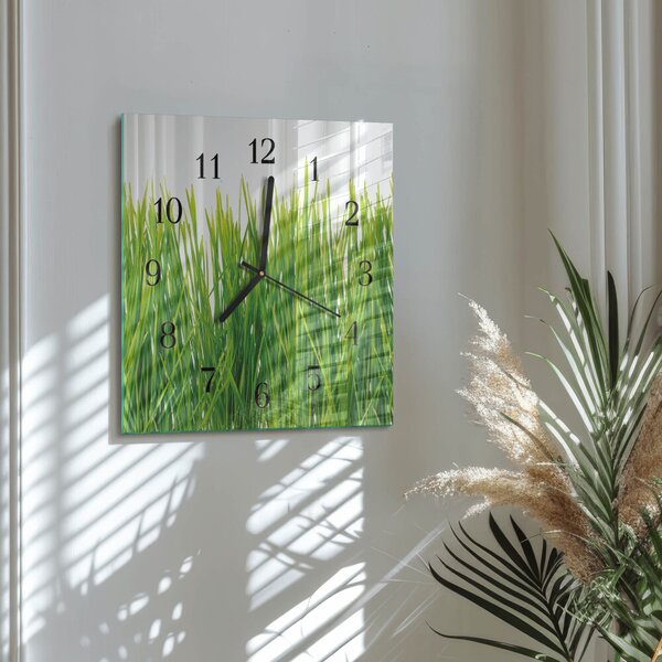 Skleněné hodiny na stěnu Tráva zskc-30x30-00175252