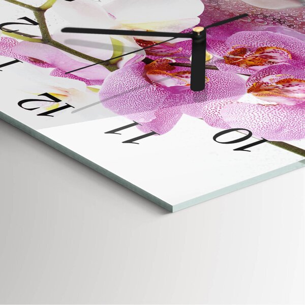 Skleněné hodiny na stěnu Orchidej zskc-30x30-00175250