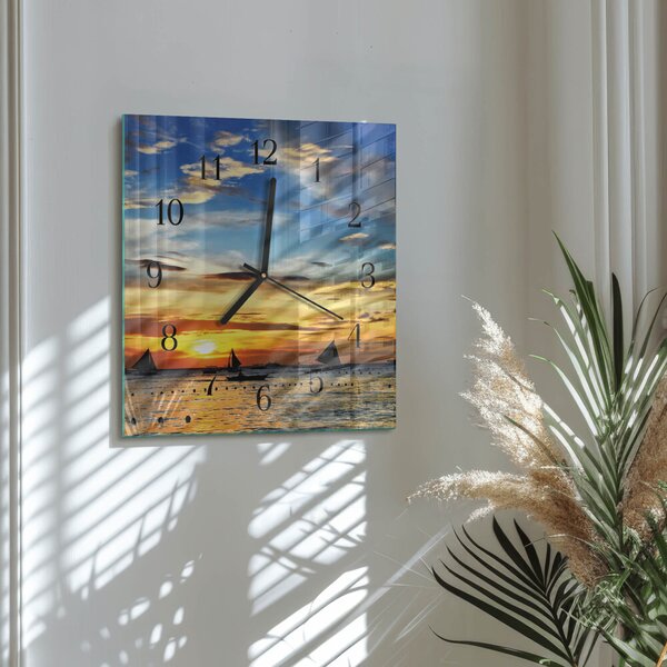 Skleněné hodiny na stěnu Západ slunce zskc-30x30-00175283