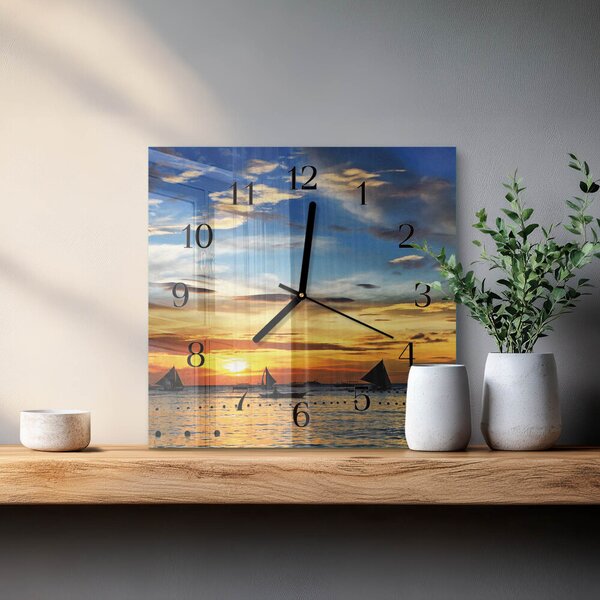 Skleněné hodiny na stěnu Západ slunce zskc-30x30-00175283