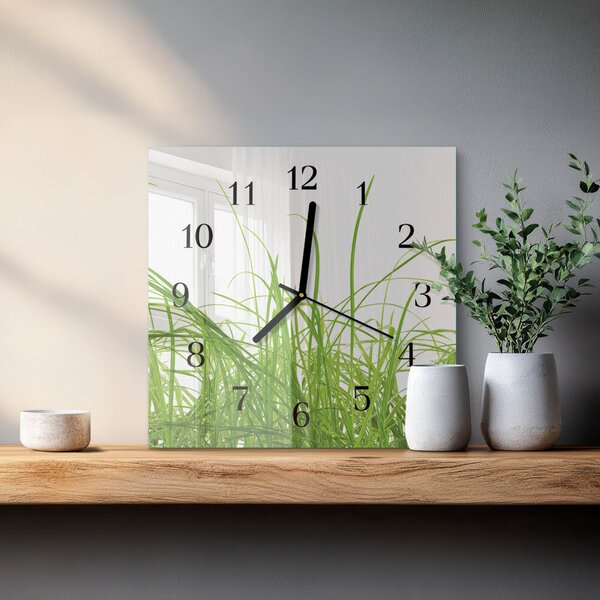Skleněné hodiny na stěnu Tráva zskc-30x30-00175285