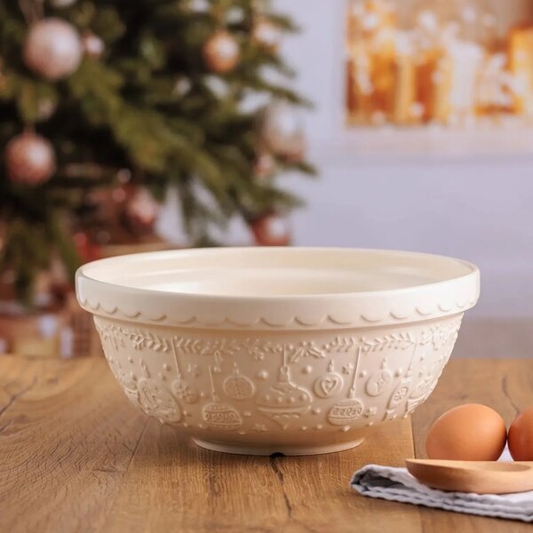 Vánoční mísa Mason Cash 26 cm 2,7 l krémová Deck the Halls – keramická mísa na těsto, cukroví, pečení a sváteční servírování 00218.642