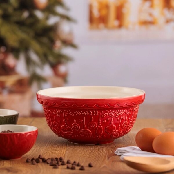 Vánoční mísa Mason Cash 21 cm 1,1 l červená Deck the Halls – keramická mísa na pečení cukroví, krémy, oříšky a sváteční servírování 00218.644