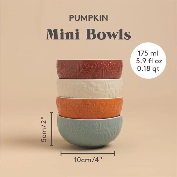 Sada 4 misek Mason Cash 10 cm 175 ml In The Pumpkin Patch – keramické misky s dýněmi na koření, dipy, omáčky a dezerty 0218.579