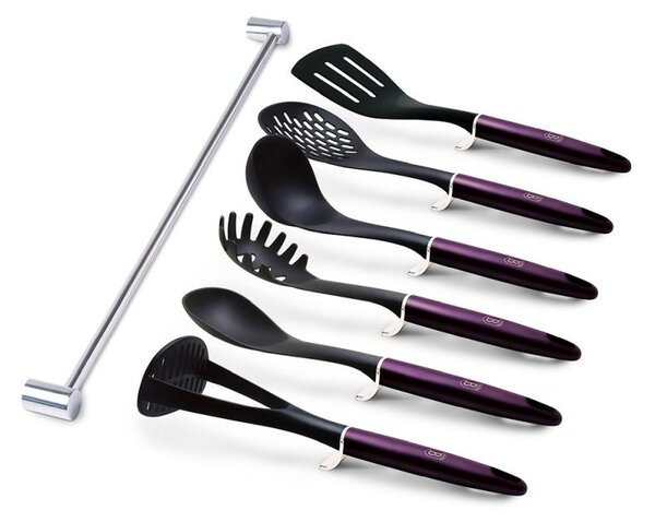 Kuchyňské náčiní s nástěnným držákem 7 ks Purple Eclipse Collection
