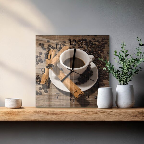 Skleněné hodiny na stěnu Skořicová káva zskc-30x30-00175361