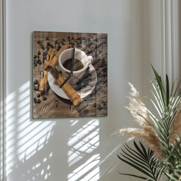 Skleněné hodiny na stěnu Skořicová káva zskc-30x30-00175361