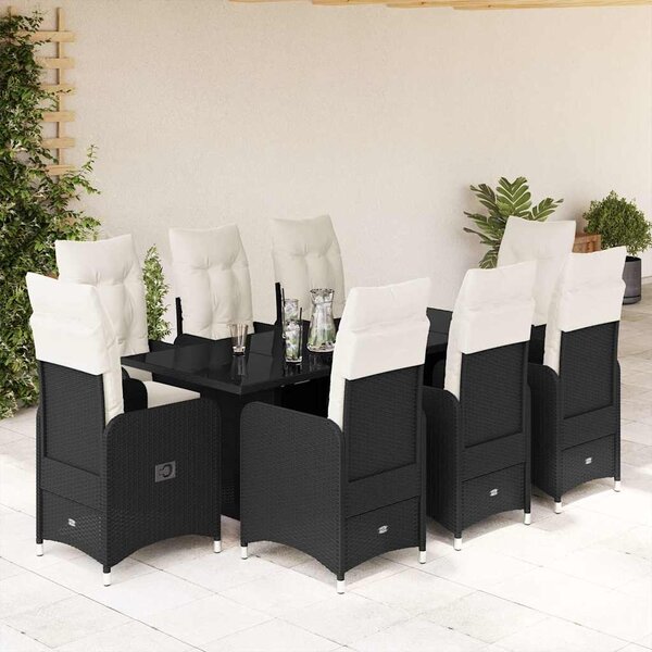 9dílný zahradní bistro set s poduškami černý polyratan